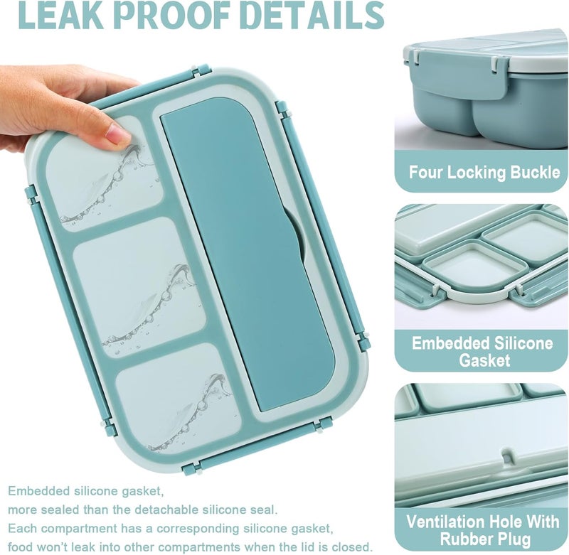 shell and turtle Bento Box Adult Lunch Box, Lunch Containers for Kids Girls Boys with 4 Compartments, Lunchable Food Container with Utensils, Sauce Jar, Muffin Liners, 40 Oz/5 Cup, Light Teal - Image 4